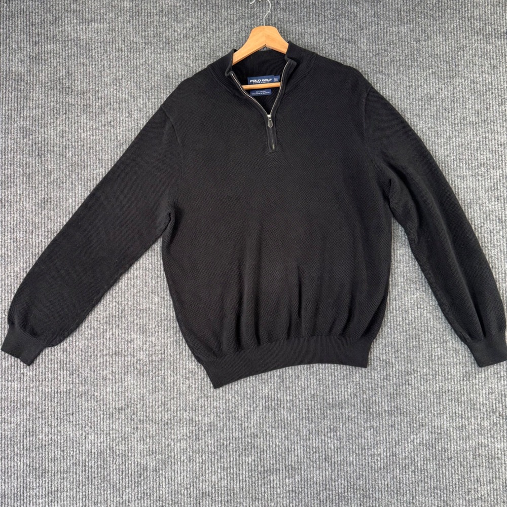 VTG Polo Golf Ralph Lauren Men XXL Black 1/4 Zip Sweater Preppy Old Money Luxury